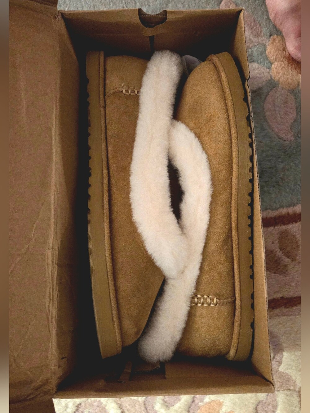 Odette Ballet 'Luvette' Suede Shearling Moccasin Slippers Size 8.5 NEW In Box